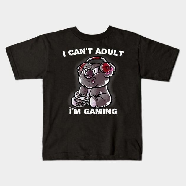 I Cant Adult Im Gaming Introvert Gamer Nerd Koala Bear Kids T-Shirt by omorihisoka